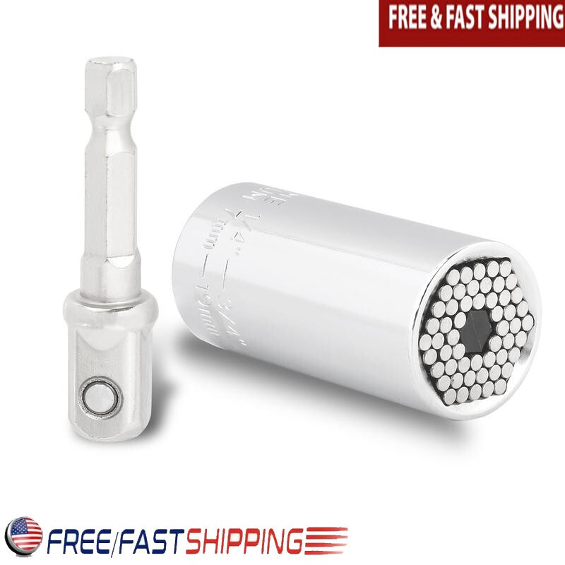 Universal Socket W/ Power Drill Adaptor 1/4-3/4 Inch 54 Edges Adjustable Tool US