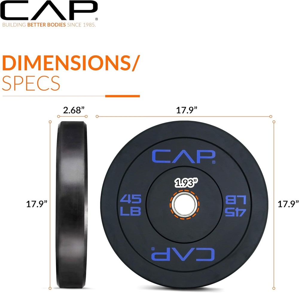 CAP Barbell Rubber Olympic Bumper Plate | Multiple 45lbs - Single, Black