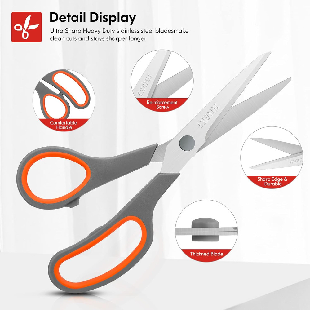 8" Scissors Bulk 6-Pack, All Purpose Scissors Stainless Steel Sharp for Office H
