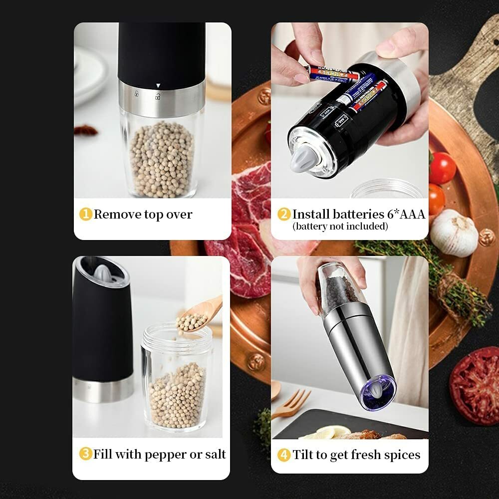 Gravity Electric Salt Automatic Pepper and Salt Mill Grinder with LED Light US