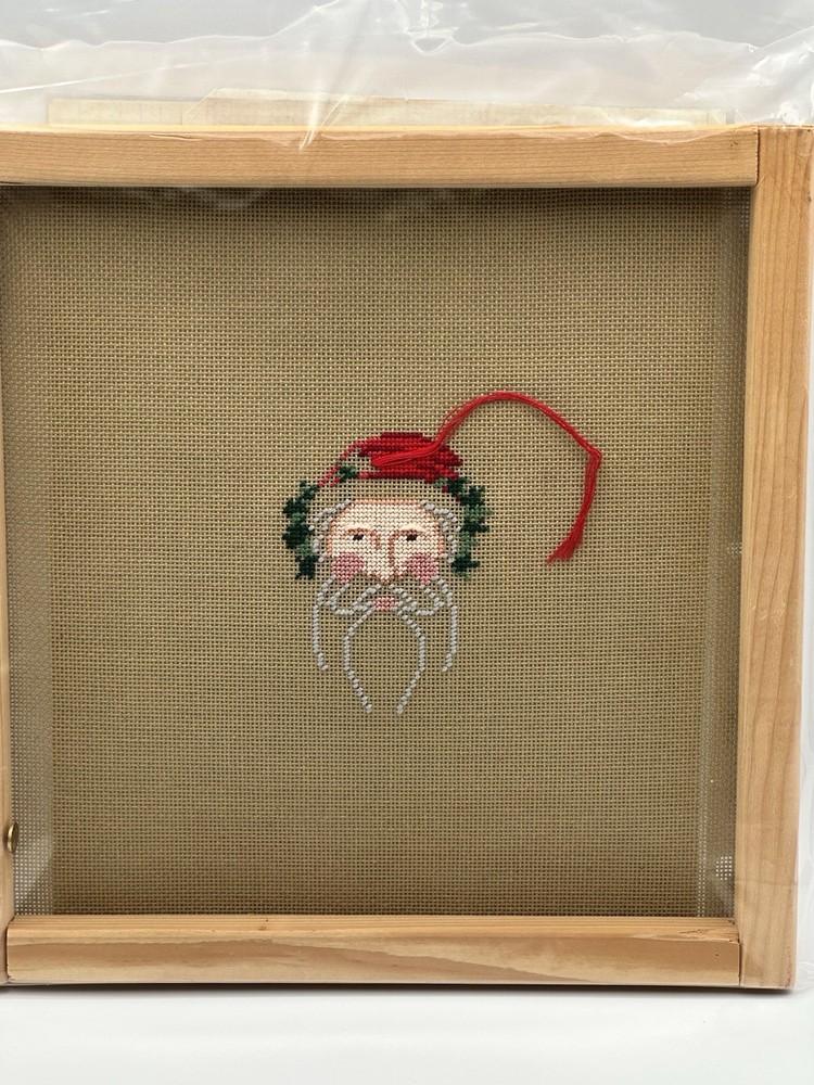 Mounted Santa Needlepoint Project Incomplete With Color Legend