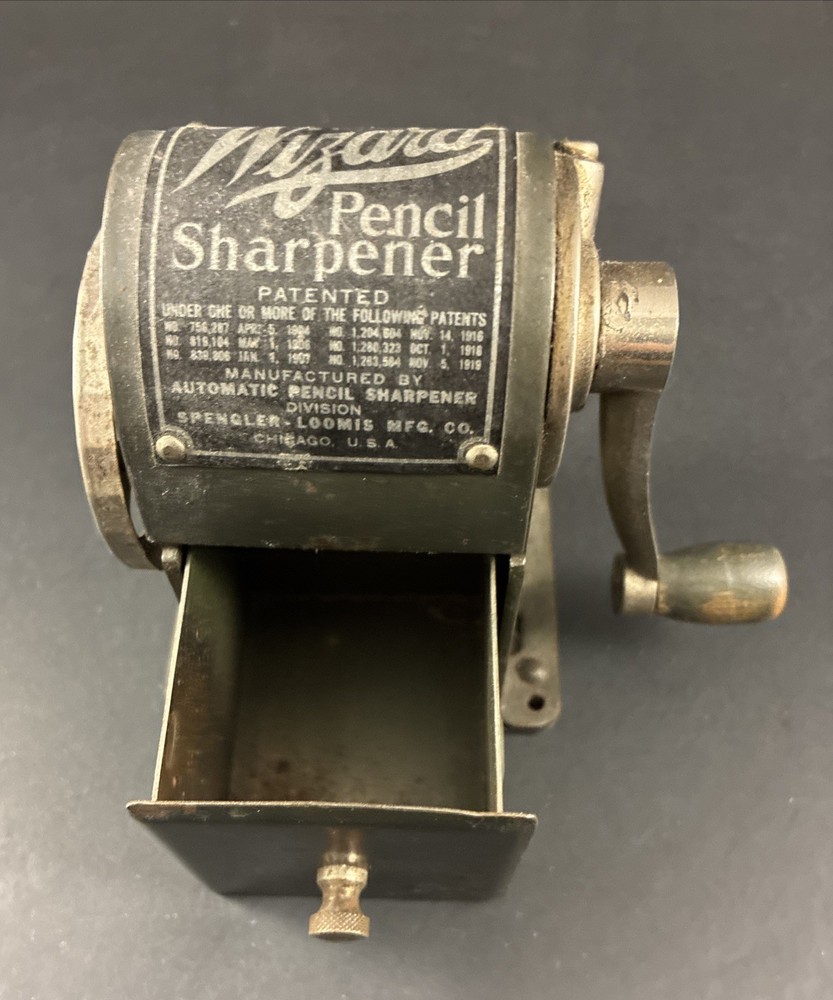 Antique 1920s "WIZARD" Automatic Pencil Sharpener Heavy Metal