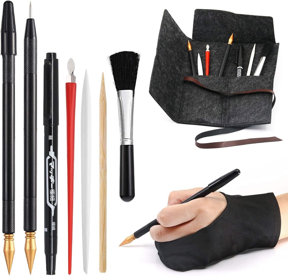 Scratch Art Tools, 9 Pcs Scratching Drawing Tools Set: Artist Glove, Tools...