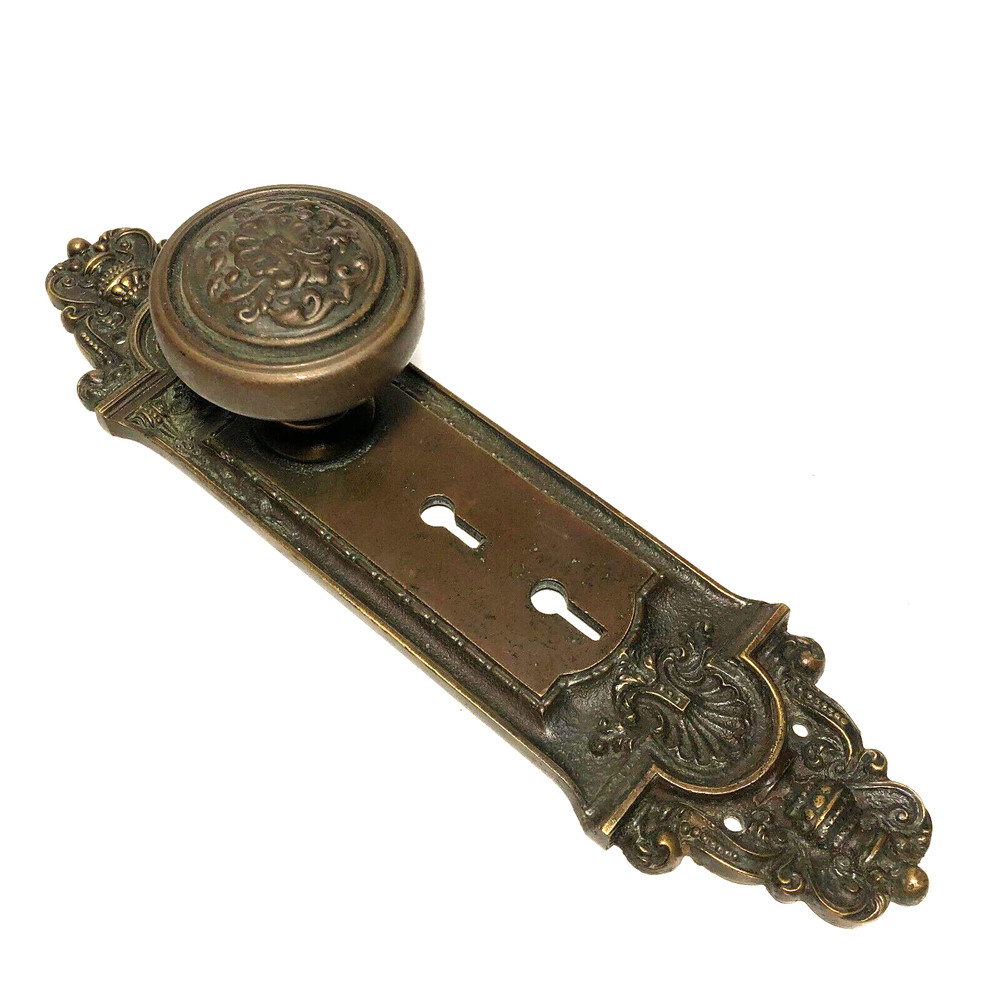 Antique Doorknob Set And Back Plate Bronze Brass