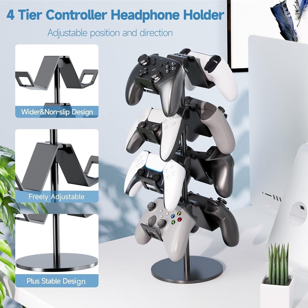 Controller Holder 4 Tier,Headphone Stand - Adjustable Controller Stand for Xbox