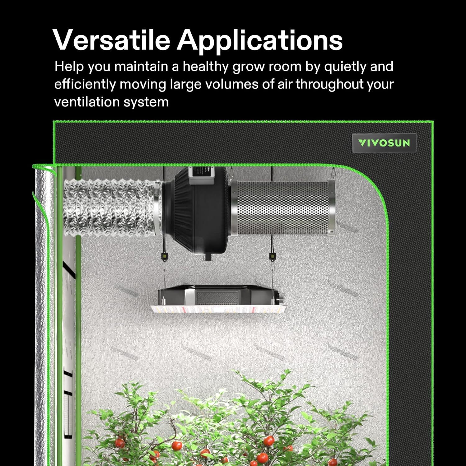 10x10 Indoor Grow Tent VS4000 LED Grow Light & 8" Inline Duct Fan 120"x120"x80"