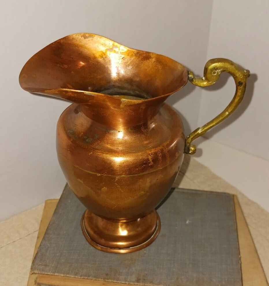 Vintage 7" Copper Pitcher w/Brass Handle