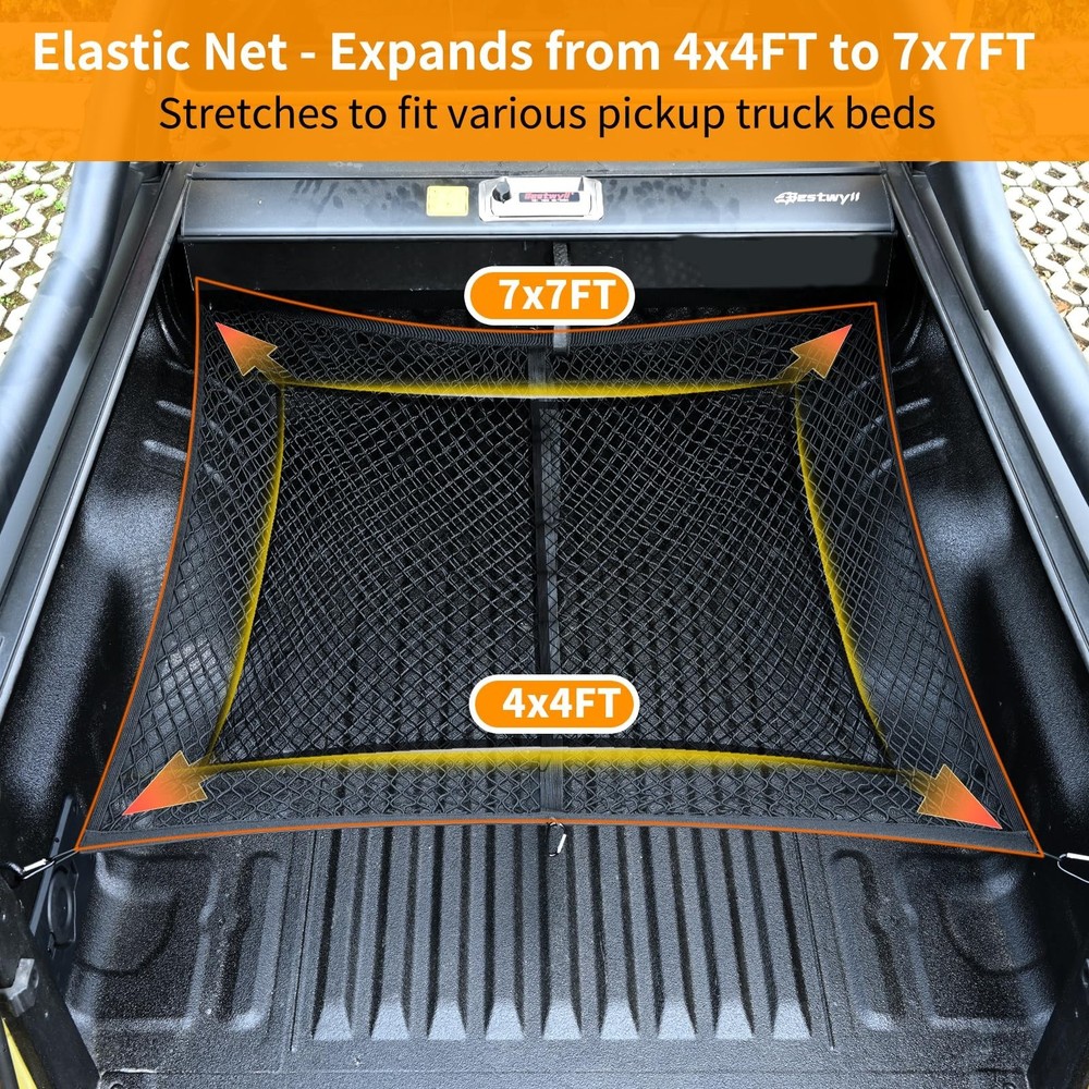 Highly Elastic Cargo Net - Double Layer Truck Bed Cargo Net for Pickup Trucks...