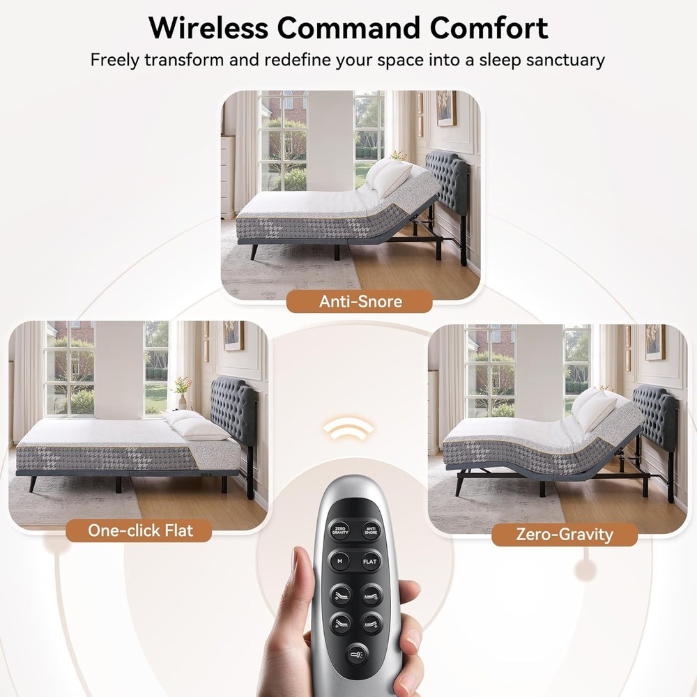 Ergonomic Queen Adjustable Bed Frame Electric Bed Base w/Wireless Remote Control