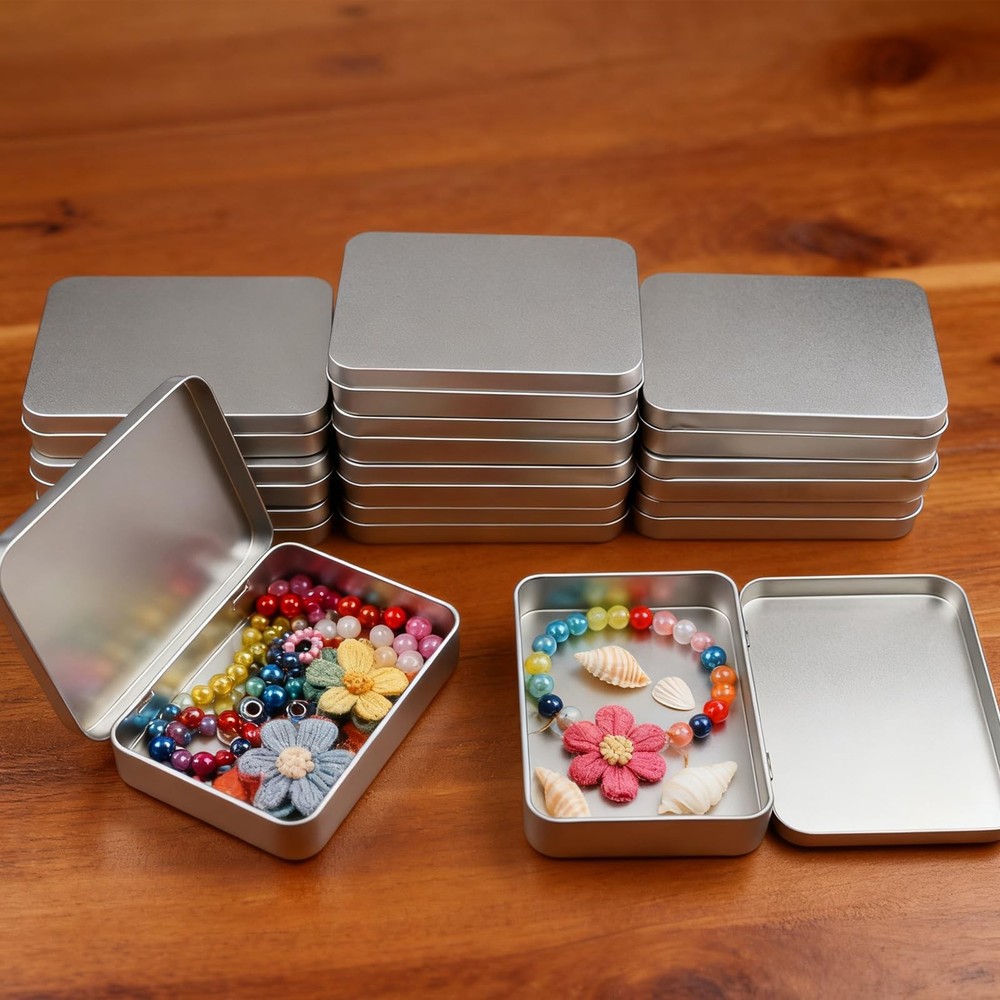 12 Pieces Rectangular Metal Empty Hinged Tins Containers Basic Necessities Ho...