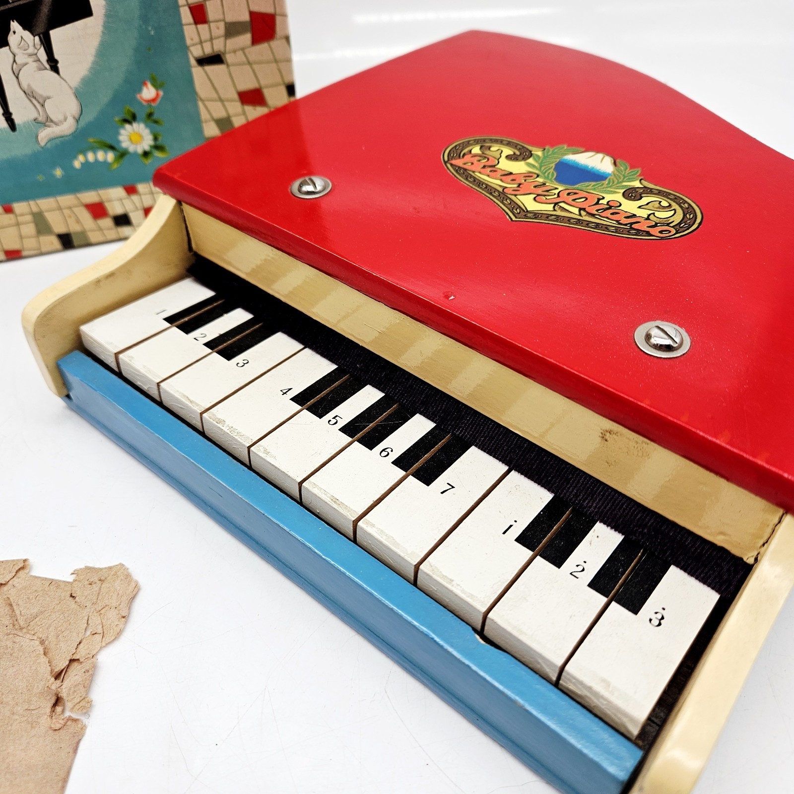 Antique Red Baby Piano Toy Made in Japan Art 1007/4029 10 Key in Original Box