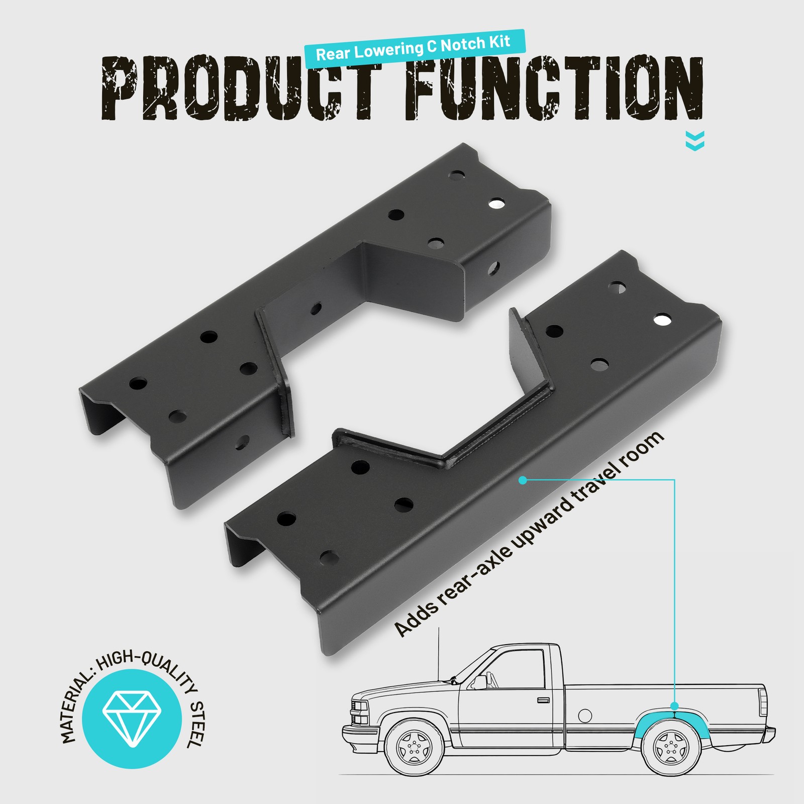 For Chevy Silverado C1500 GMC Sierra 88-98 C-Notch Rear Support & Drop Flip Kit