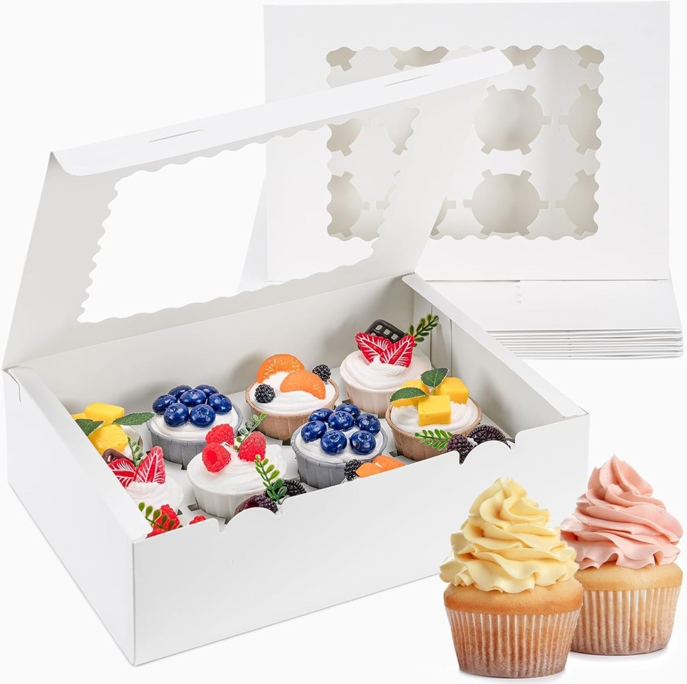 12 Count Cupcake Boxes, 4PCS Cupcake Container with Window, Food Grade Cupcak...