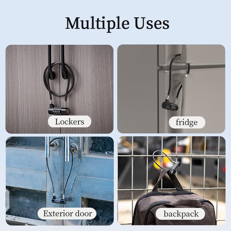 EASTDEER 4-Digit Combination Cable Lock, 7" - Gym Locker & Toolbox Security