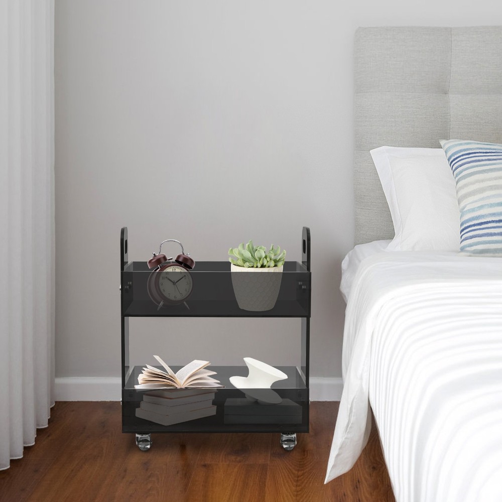 Acrylic Side Table Modern Bedside Table Free Standing Storage Rack with Wheels