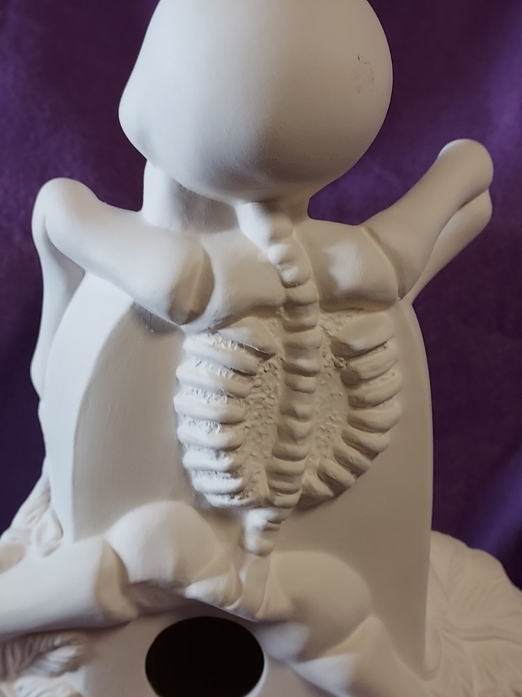 Ceramic Bisque ~ Ready to paint~ Skeleton, gravestone and Pumpkins & light kit
