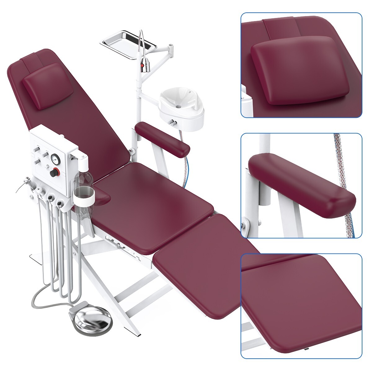 Portable Dental Mobile Folding Chair LED Light Turbine Unit 4 Hole Adjustable