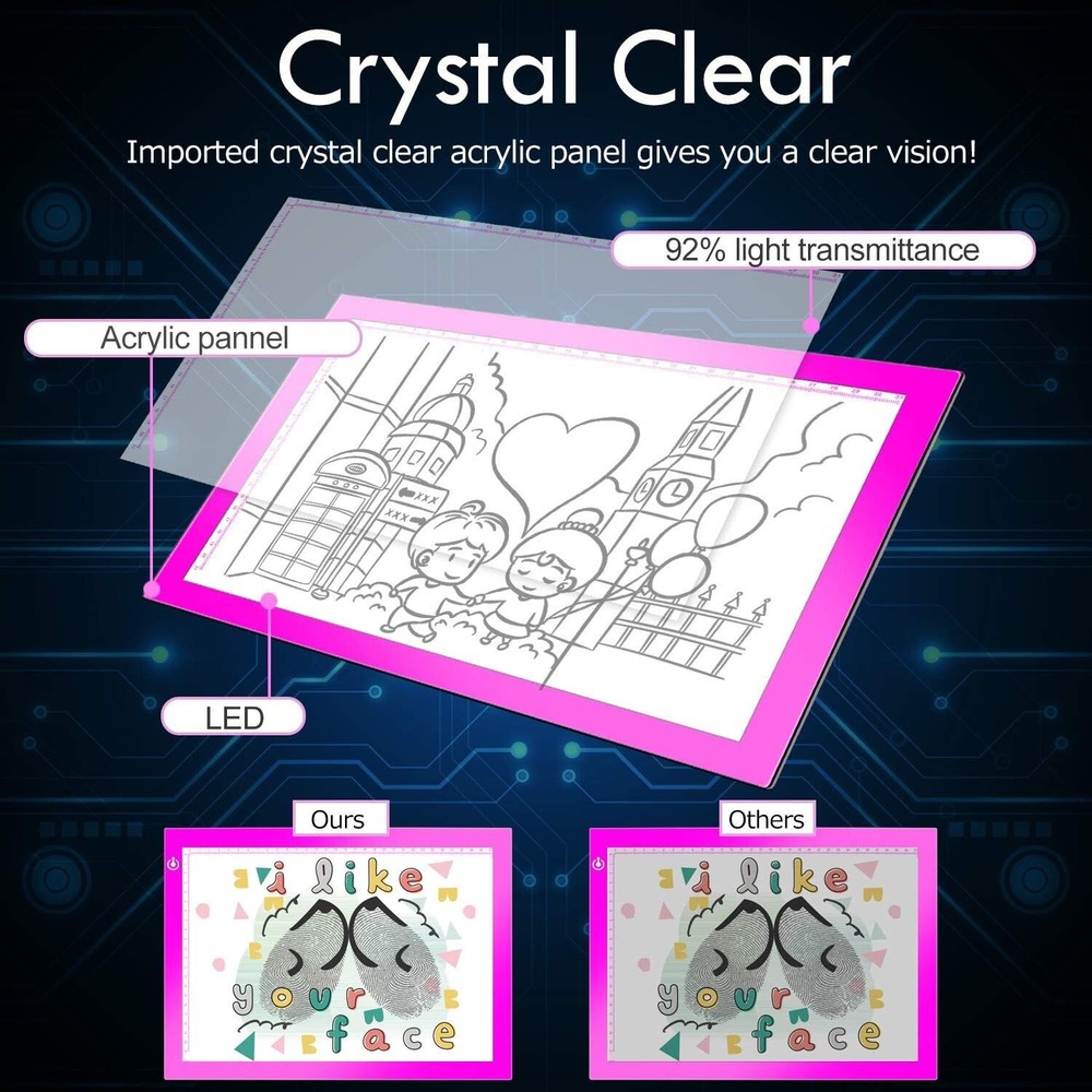 A4 Light Tablet Ultra-Thin Portable LED Light Table for Drawing Sketching Pink