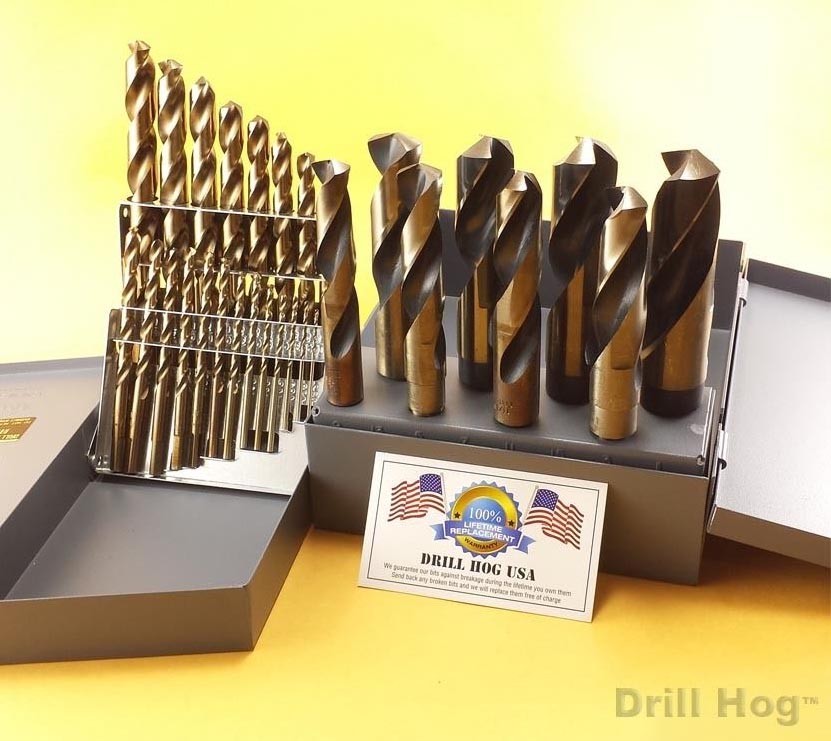 Drill Hog USA 21 Pc COBALT M42 8 Pc Silver & Deming Drill Bits Lifetime Warranty