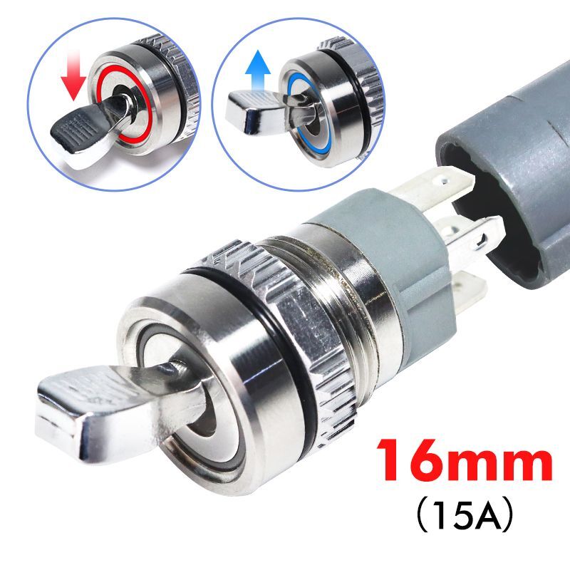16MM Metal Toggle Switch Waterproof Bicolor LED Light 2 Position Self-locking On