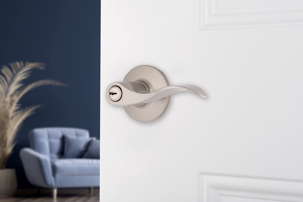 BRINKS – Transitional Keyed Entry Wave Door Lever, Satin Nickel - Designed