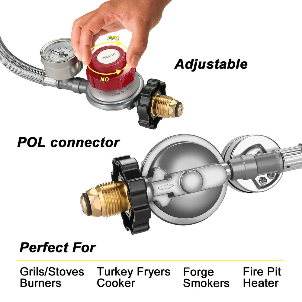 12FT High Pressure Adjustable Propane Gas Regulator Hose Indicator, Stainless