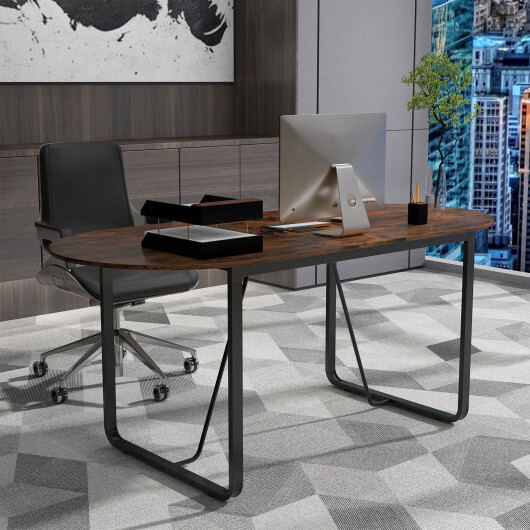 71 Inches Executive Table Oval Home Office Table with Cable Management Hole-Rust