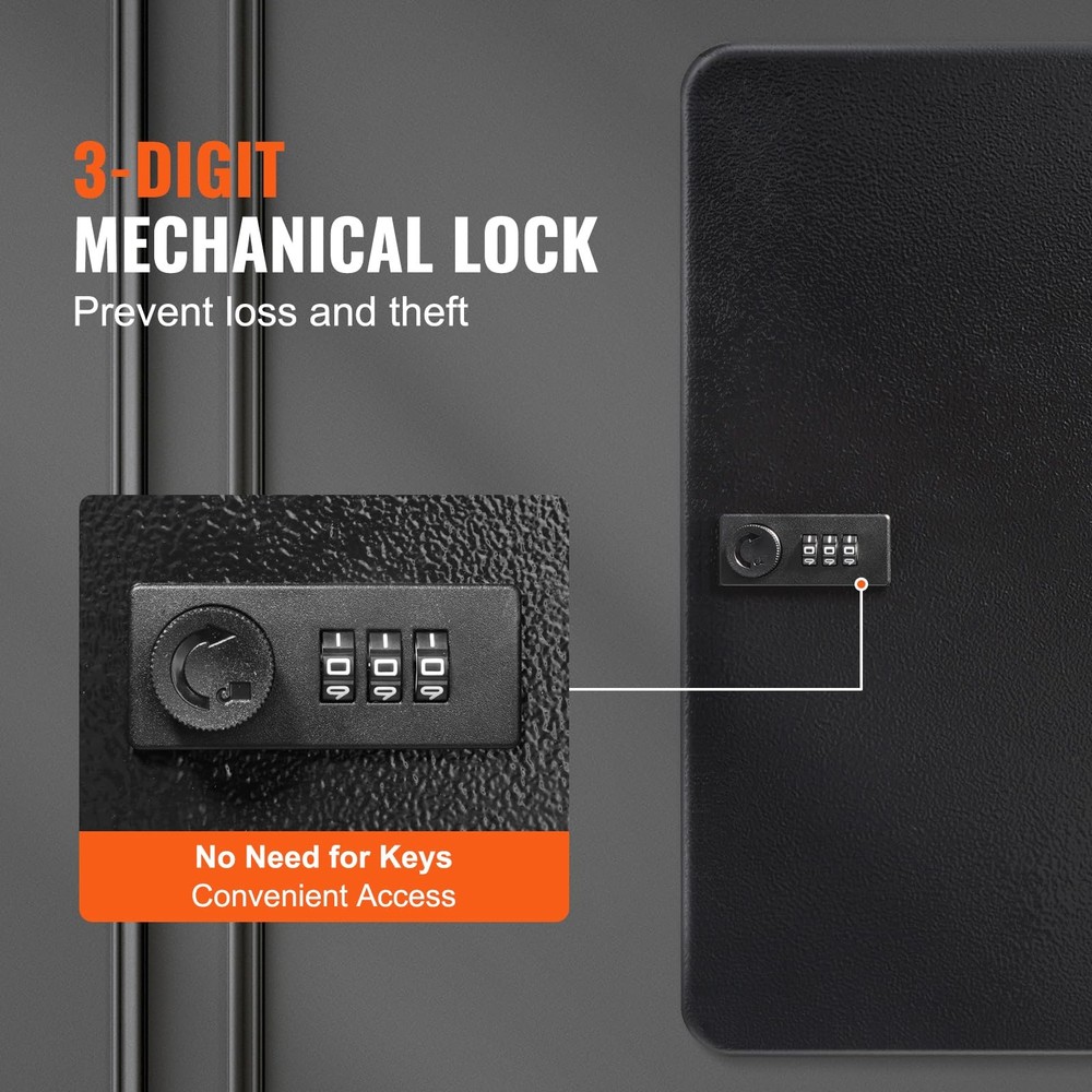 48 Key Cabinet Wall Mounted Adjustable Lockable Black Key Organizer Storage Box