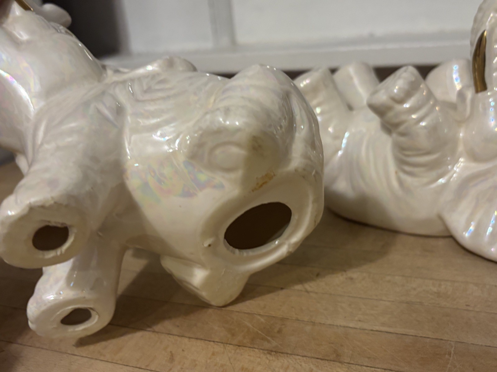 Vtg Lustreware Elephant Figurine 1950's Trunk Up LusterWare Gray & Pink MCM set