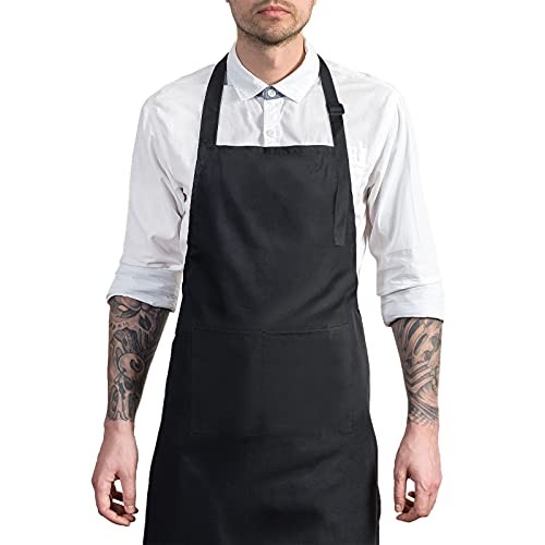 Adjustable Bib Apron, Waterproof, with 2 Pockets, Neck Strap and Extra 1pack