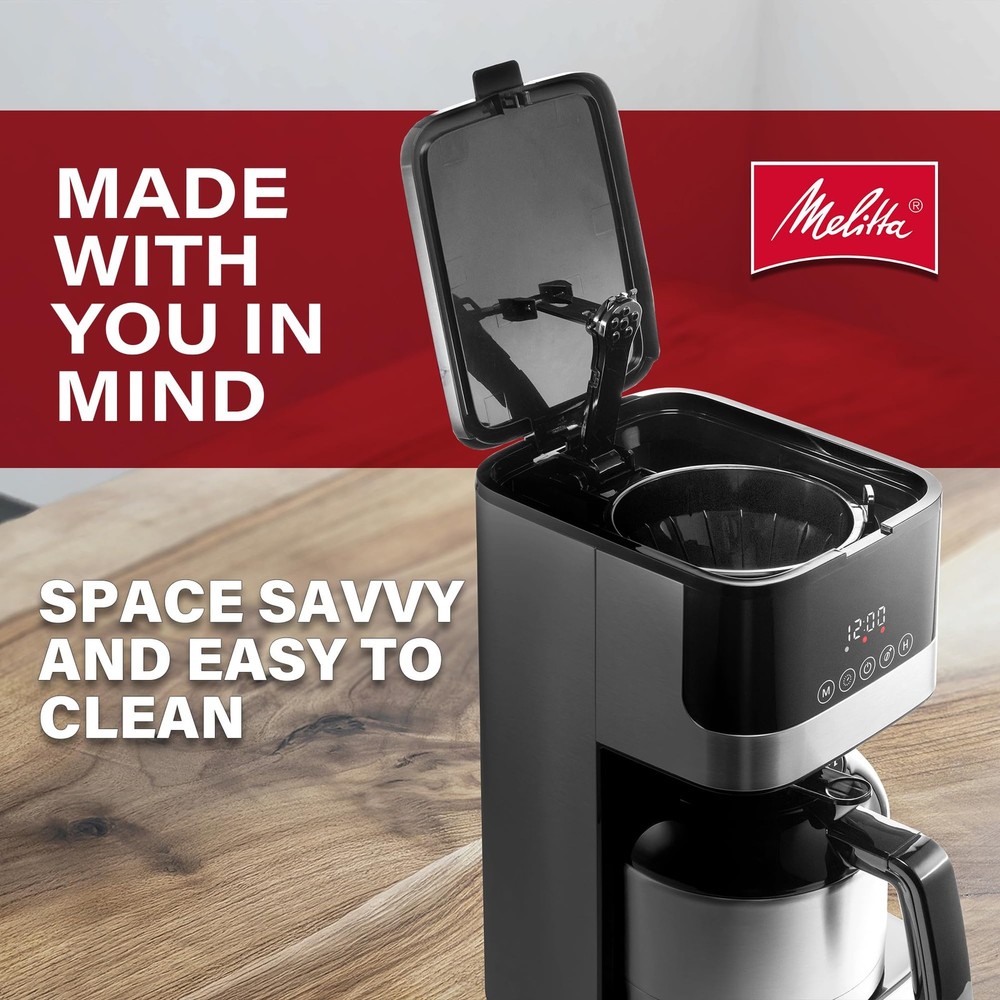Melitta Aroma Tocco Glass Drip Coffee Maker Programmable 10 Cup Black Silver