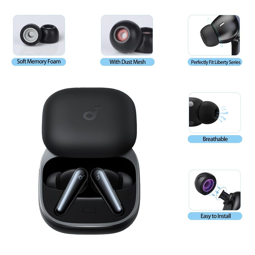 SEICHYGO Memory Foam Ear Tips with Dust Mesh for Anker Mixed Sizes, Black
