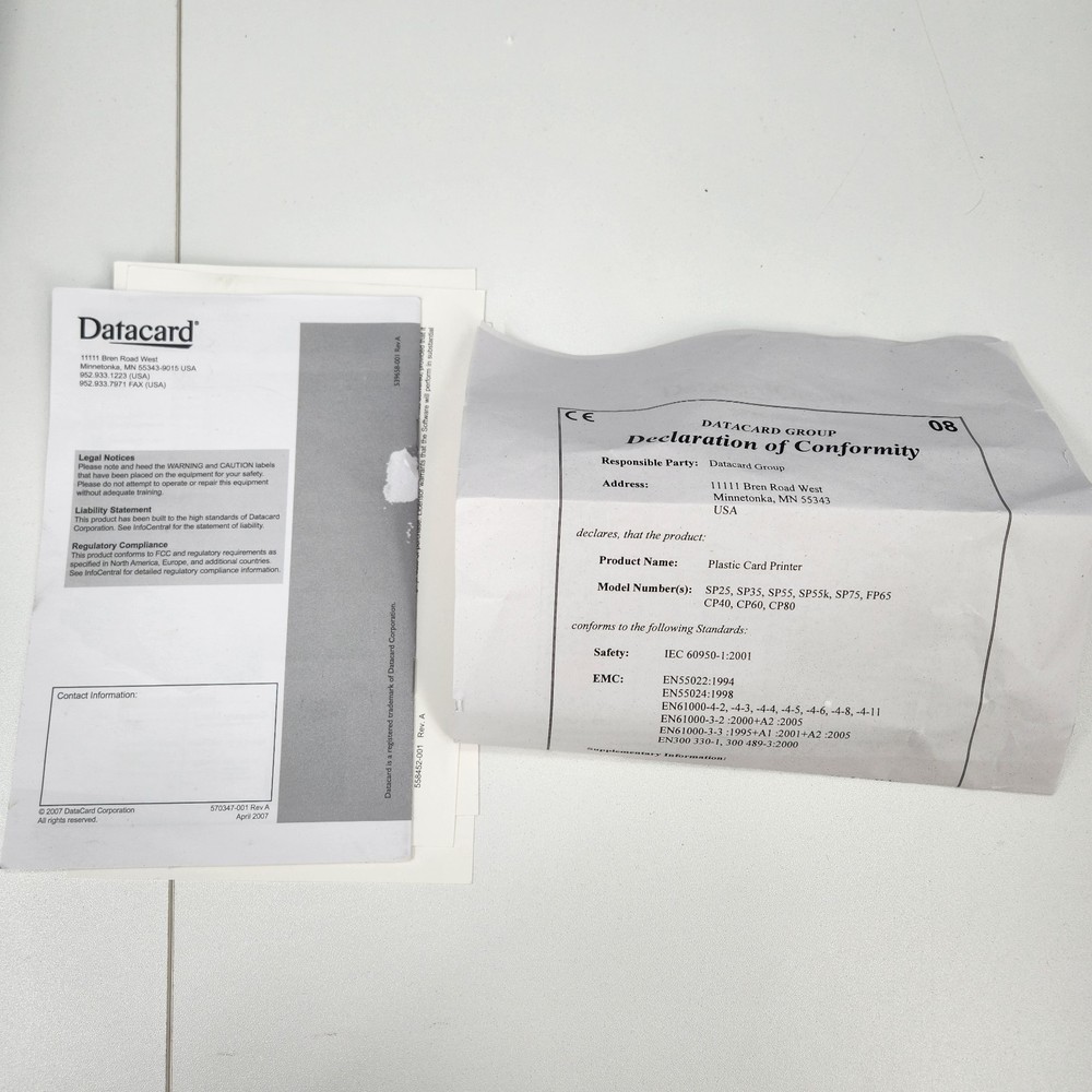 Datacard SP35 Plus Monochrome Color ID Card Printer Power Adapter & USB Cable