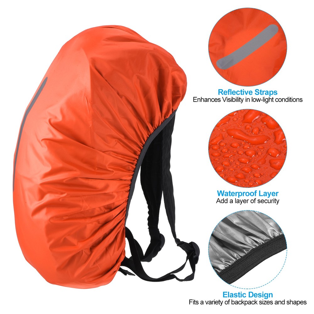 40-50L Waterproof Backpack Rain Cover 2 Pack with Vertical Strap M Orange