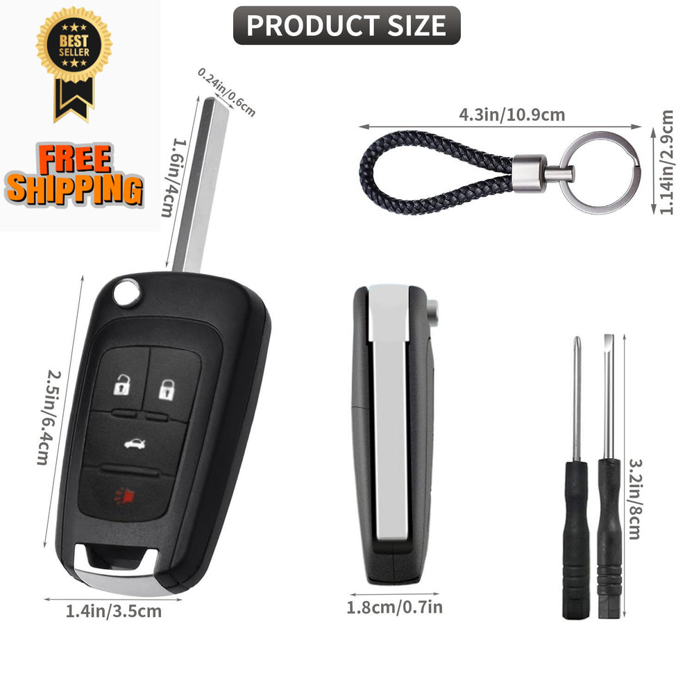 2 Pack Flip Key Fob Case Shell Replacement 4 Button for Chevy Cruze Black