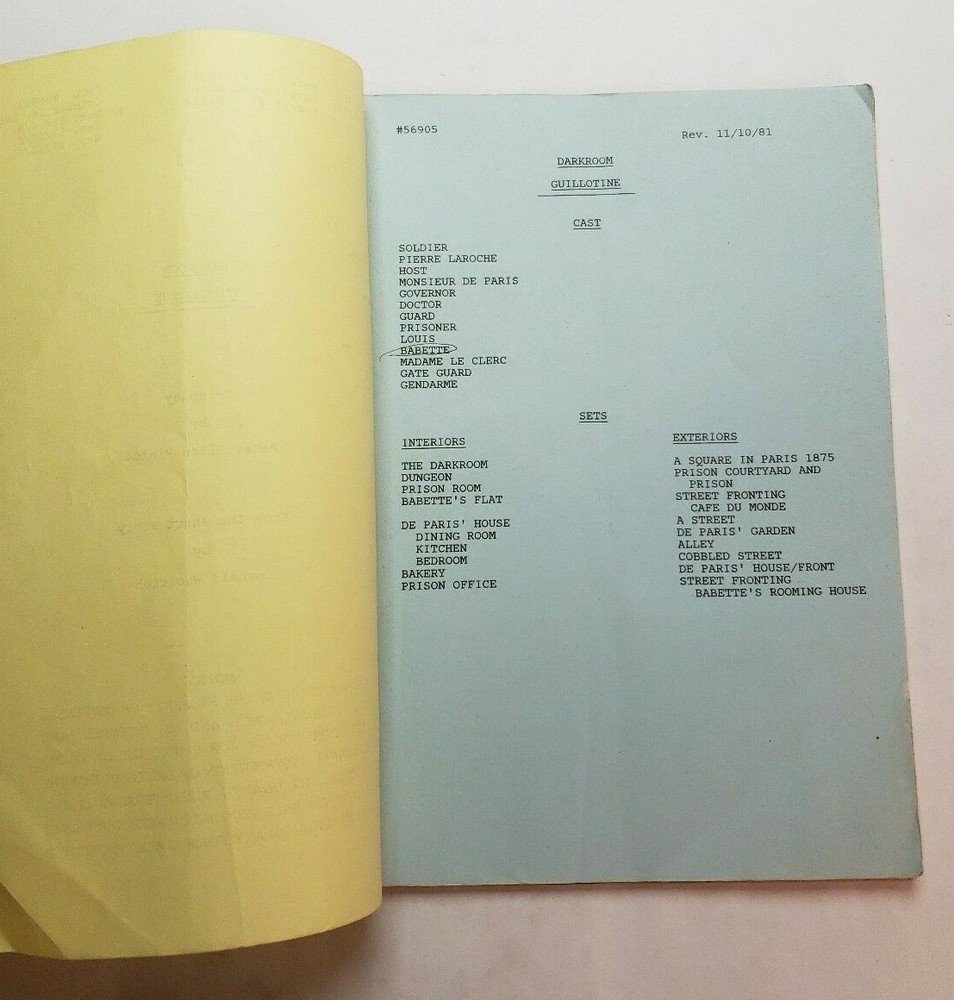 DARKROOM / Peter Allan Fields 1981 TV Series Script, James Coburn "Guillotine"