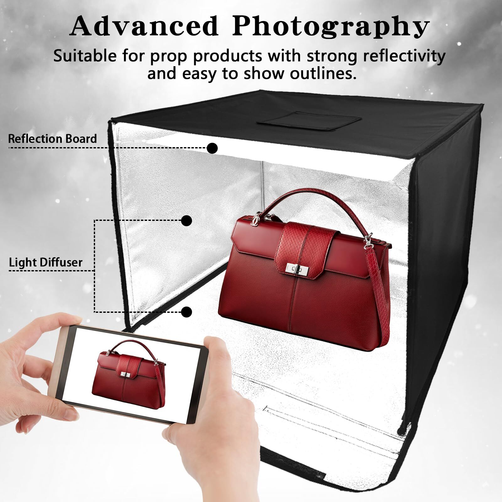 24" Large LED Light Box Photo Tent Dimmable Photography Studio Shooting
