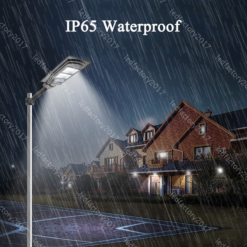 DIM Solar LED Street Light Sensor Dusk Timer Remote Control Cool White Yard 300W