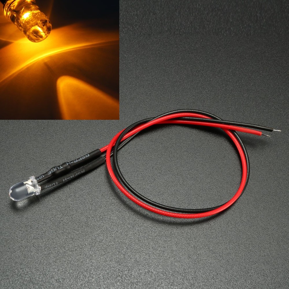 20Pcs 5mm Pre-Wired Diffused LED Diodes Light 20mA DC 3-6V Yellow Light