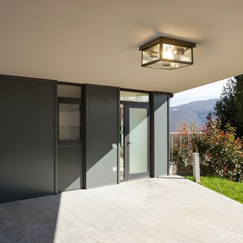 Adjustable Motion Sensor Ceiling Light Fixture Outdoor Large Size 11" Square