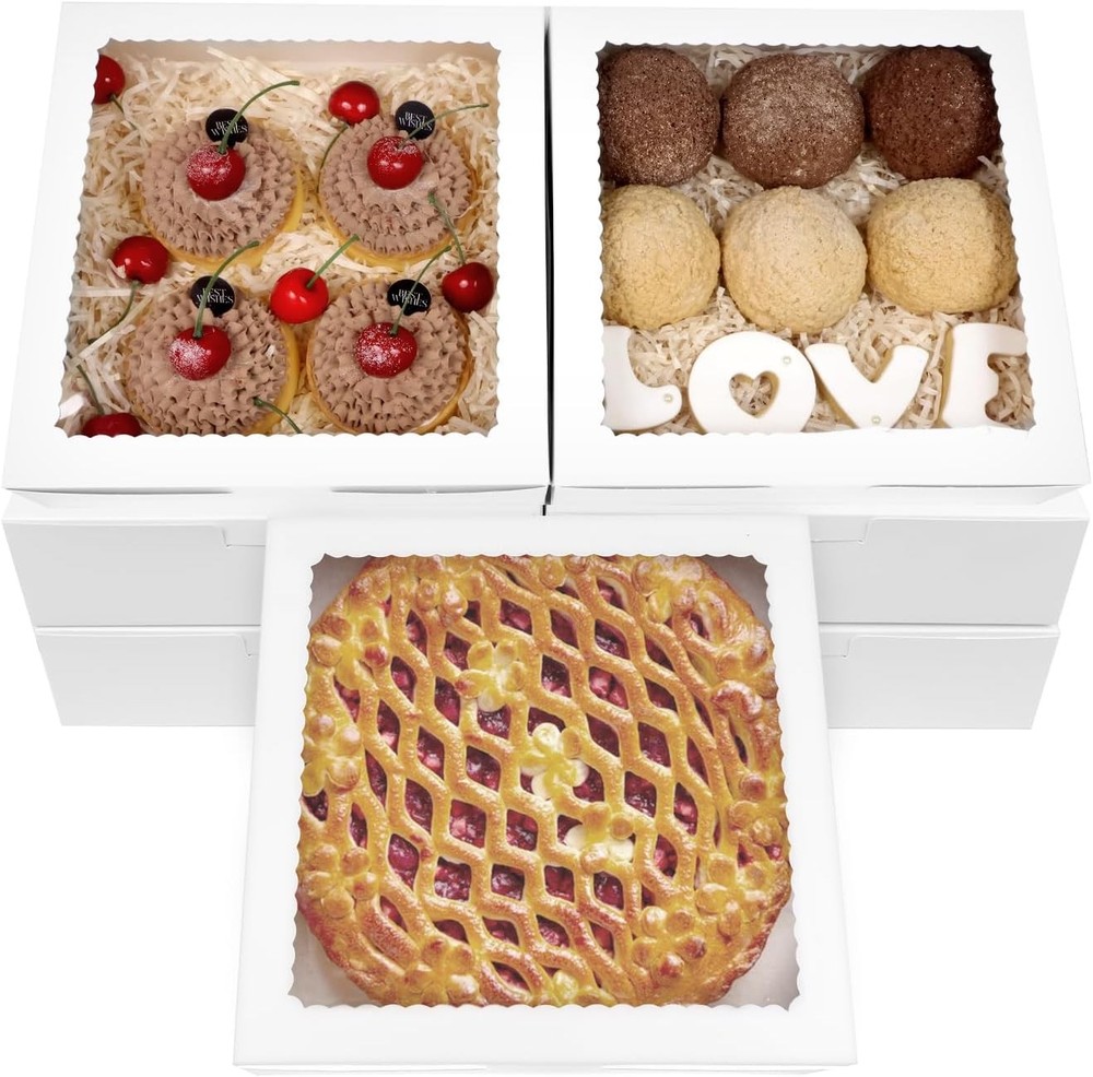 9x9x2.5 Inch Pie Boxes White Bakery Boxes Cake Boxes with Window for Pies,