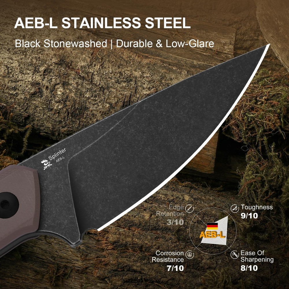 Kizer Splinter Fixed Blade Knife, 3.15" AEB-L Blade, Brown & Black G10 Handle...