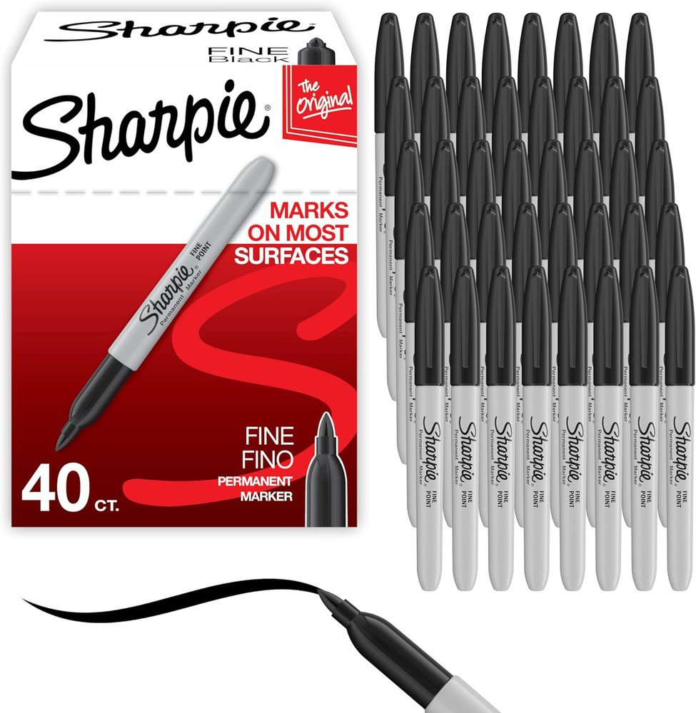 Sharpie Permanent Markers, Fine Tip, Black, 40 Count - Office Supplies, Quick Dr