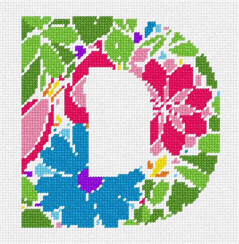 Letter D Flower Shape Needlepoint Kit or Canvas