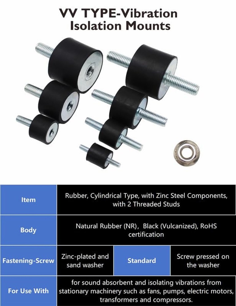 EASYEAH M8 Rubber Vibration Isolator Mounts Double Stud Shock Absorber Isolat...
