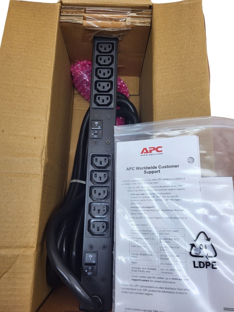 APC Rack Mount PDU, Basic 200V-230V/30A, (10) Outlets, 1U Horizontal Rackmount--