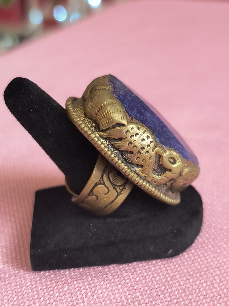 Purple LABRADORITE GEMSTONE TIBETAN DESIGN Adjustable RING