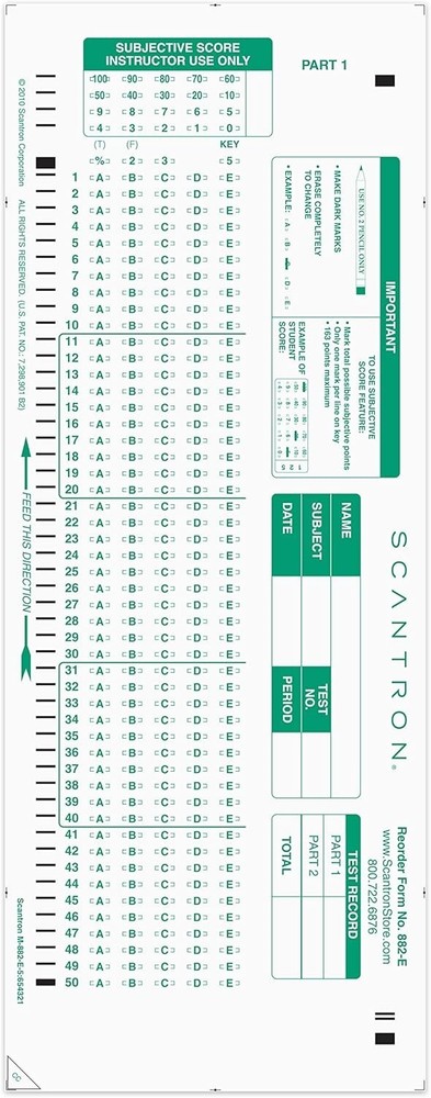 Official Brand 882-E Answer Sheet. 25 Pack