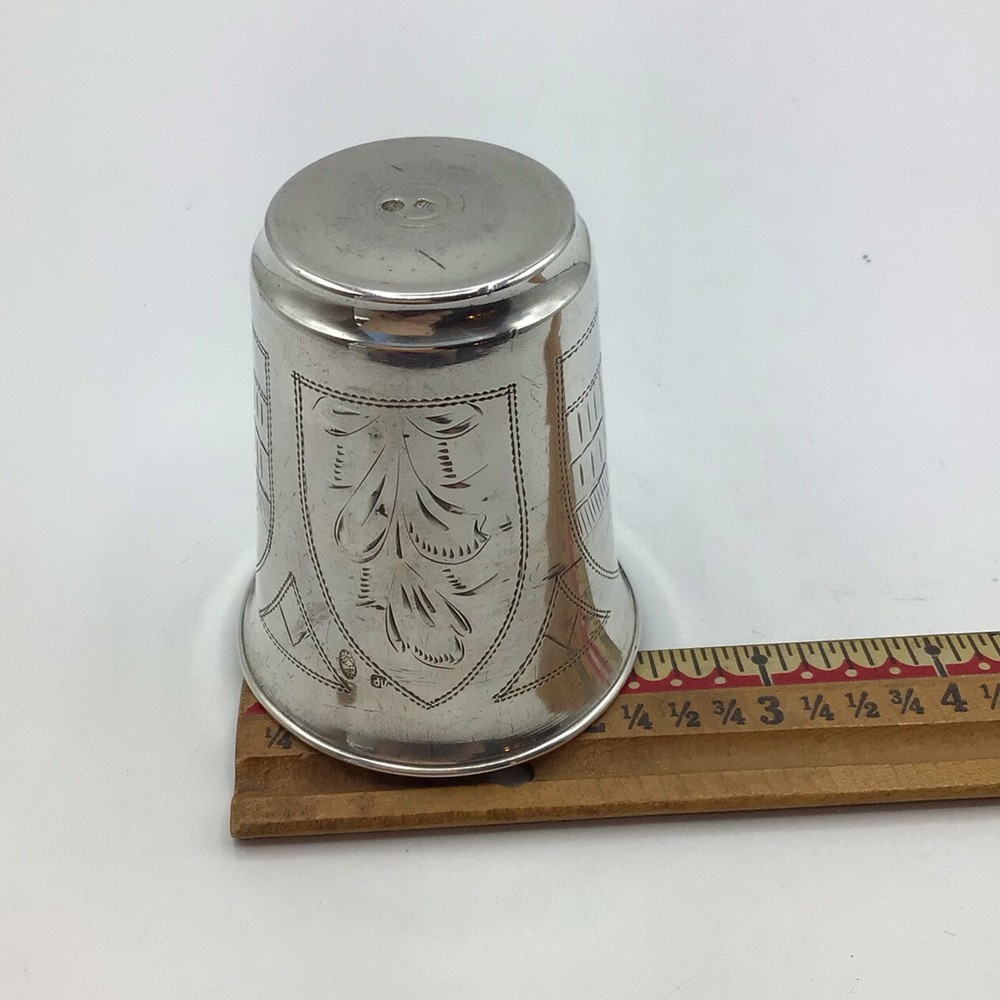 Antique - Russian Imperial Vodka Cup - 84 Silver, Engraved - 2 3/4”