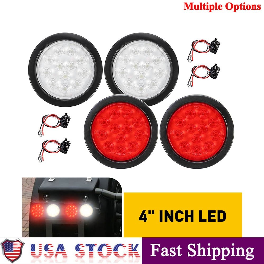 4"inch Round Red 12-LED Truck Trailer Stop Turn Tail Brake Lights Waterproof 12V